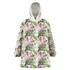 Aussie Pink Cockatoo Flowers Seamless Pattern Wearable Blanket Hoodie - Aussie Hoodie