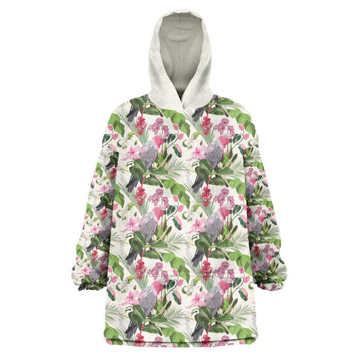Aussie Pink Cockatoo Flowers Seamless Pattern Wearable Blanket Hoodie - Aussie Hoodie
