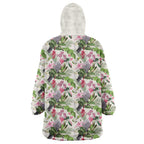 Aussie Pink Cockatoo Flowers Seamless Pattern Wearable Blanket Hoodie - Aussie Hoodie
