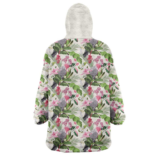 Aussie Pink Cockatoo Flowers Seamless Pattern Wearable Blanket Hoodie - Aussie Hoodie