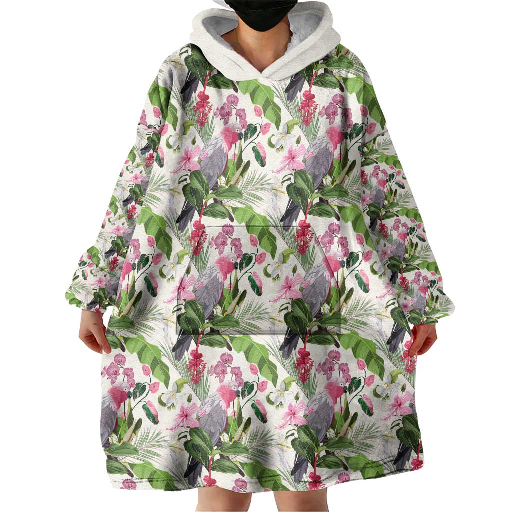Aussie Pink Cockatoo Flowers Seamless Pattern Wearable Blanket Hoodie - Aussie Hoodie