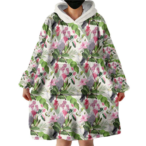 Aussie Pink Cockatoo Flowers Seamless Pattern Wearable Blanket Hoodie - Aussie Hoodie