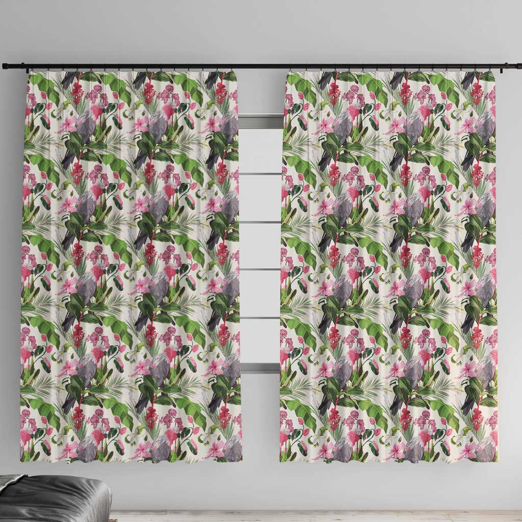 Aussie Pink Cockatoo Flowers Seamless Pattern Window Curtain - Aussie Hoodie