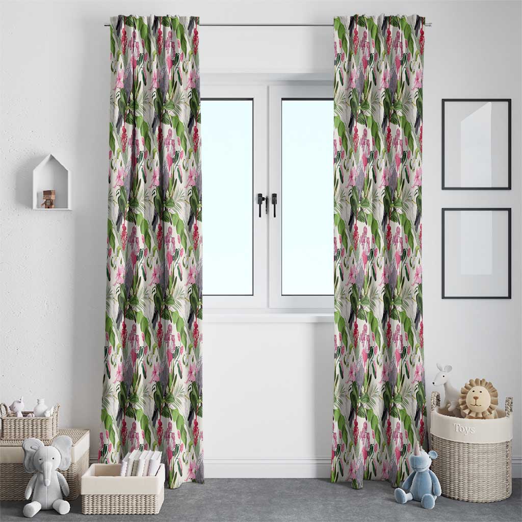 Aussie Pink Cockatoo Flowers Seamless Pattern Window Curtain - Aussie Hoodie