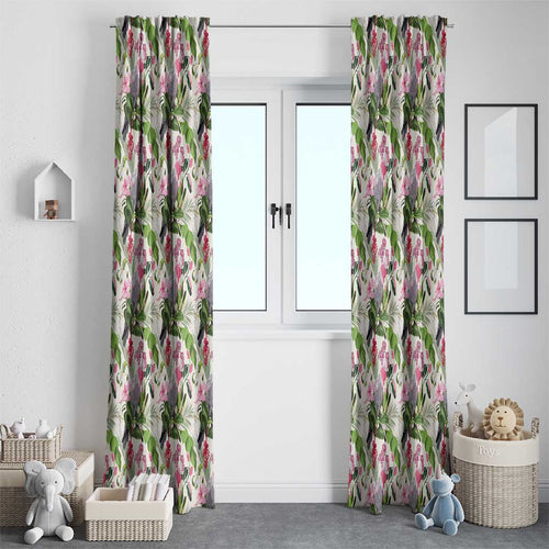 Aussie Pink Cockatoo Flowers Seamless Pattern Window Curtain - Aussie Hoodie