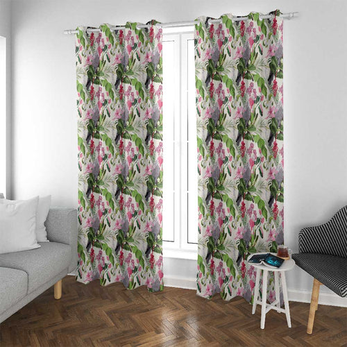 Aussie Pink Cockatoo Flowers Seamless Pattern Window Curtain - Aussie Hoodie