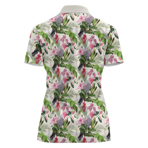 Aussie Pink Cockatoo Flowers Seamless Pattern Women Polo Shirt - Aussie Hoodie