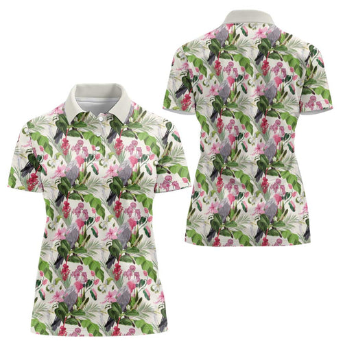 Aussie Pink Cockatoo Flowers Seamless Pattern Women Polo Shirt - Aussie Hoodie