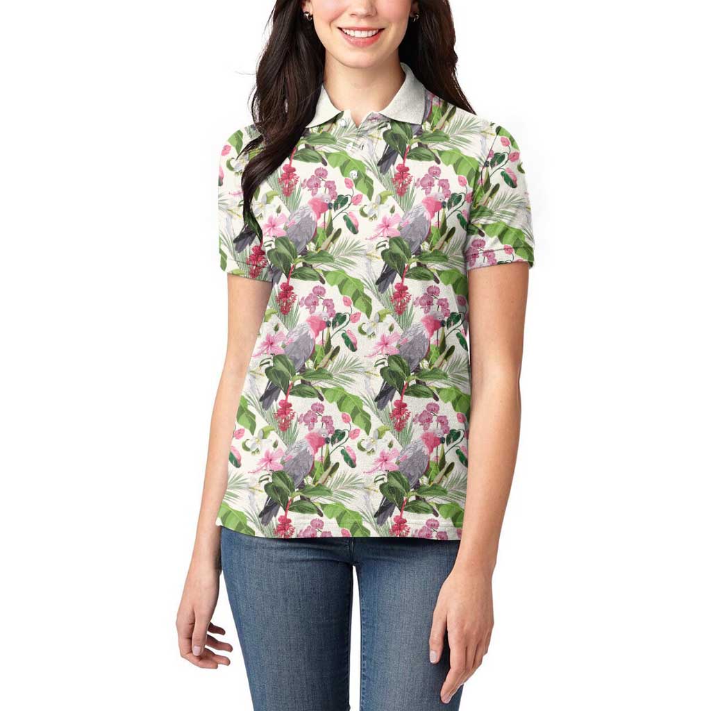 Aussie Pink Cockatoo Flowers Seamless Pattern Women Polo Shirt - Aussie Hoodie