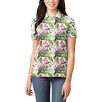 Aussie Pink Cockatoo Flowers Seamless Pattern Women Polo Shirt - Aussie Hoodie
