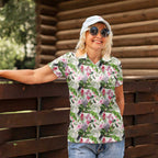 Aussie Pink Cockatoo Flowers Seamless Pattern Women Polo Shirt - Aussie Hoodie