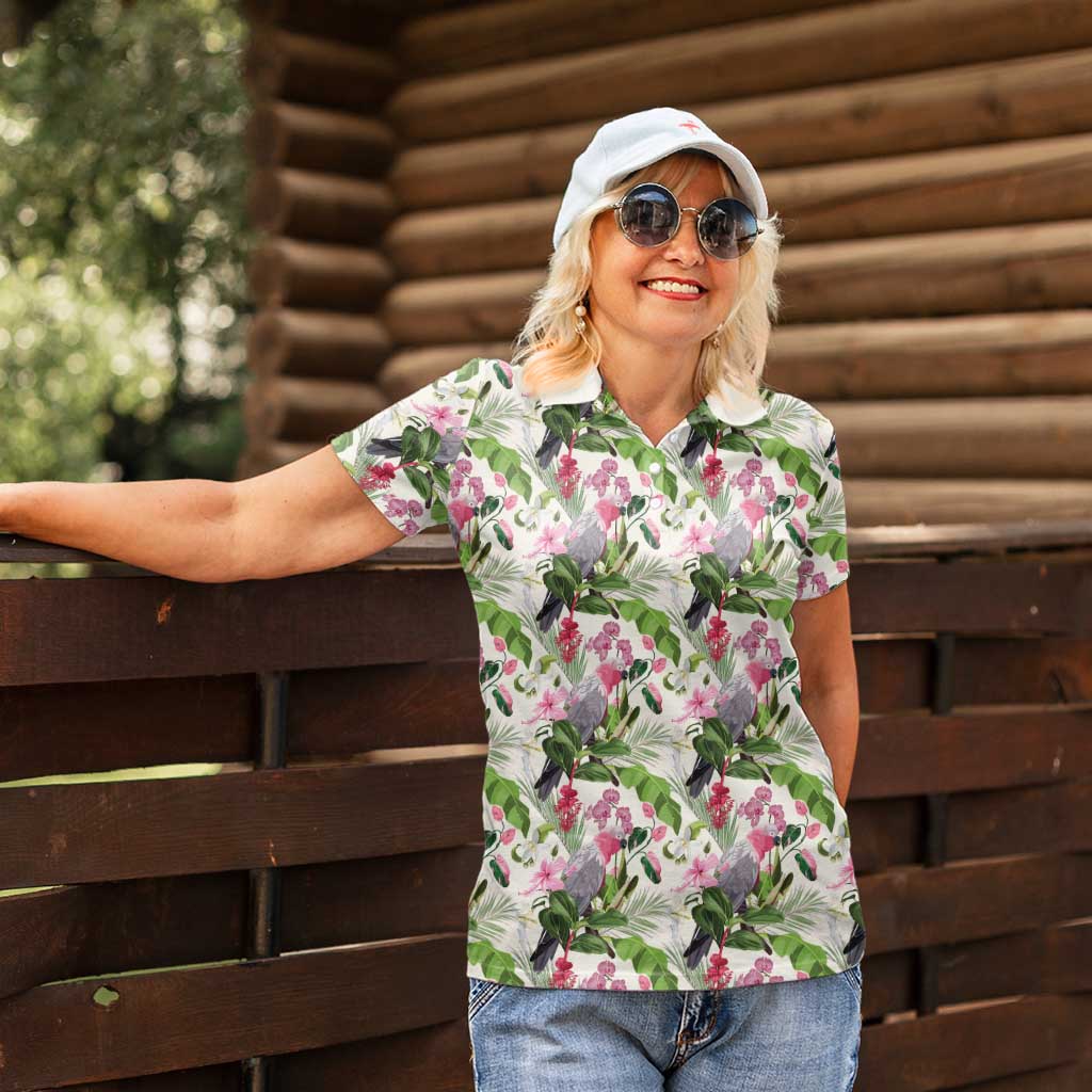 Aussie Pink Cockatoo Flowers Seamless Pattern Women Polo Shirt - Aussie Hoodie