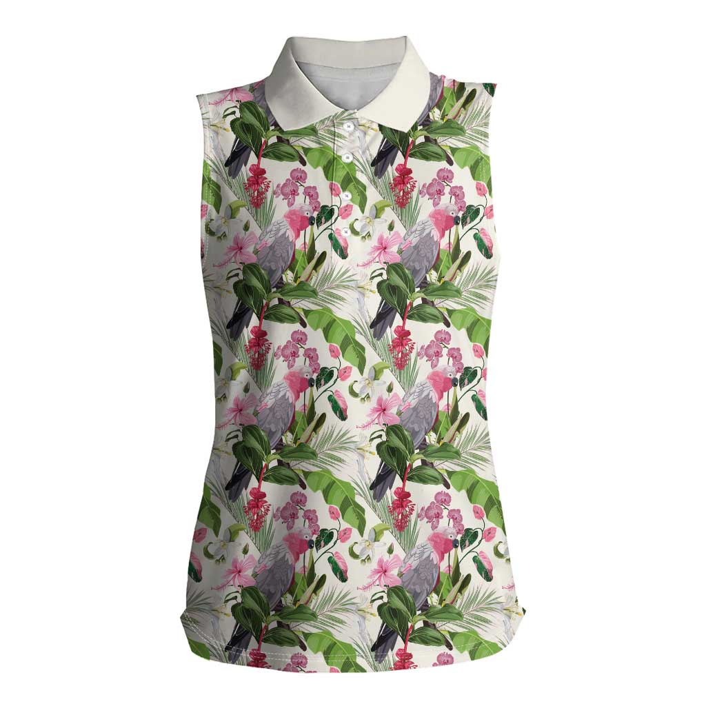 Aussie Pink Cockatoo Flowers Seamless Pattern Women Sleeveless Polo Shirt - Aussie Hoodie