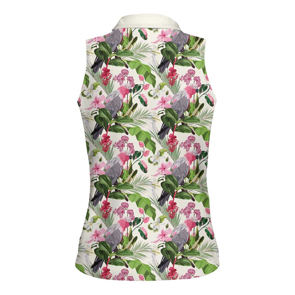 Aussie Pink Cockatoo Flowers Seamless Pattern Women Sleeveless Polo Shirt - Aussie Hoodie