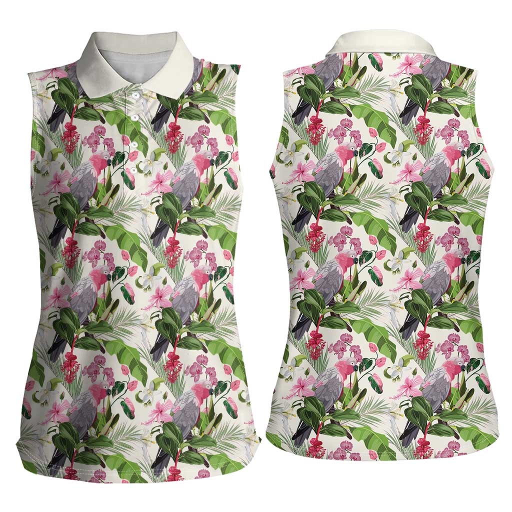 Aussie Pink Cockatoo Flowers Seamless Pattern Women Sleeveless Polo Shirt - Aussie Hoodie