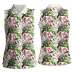 Aussie Pink Cockatoo Flowers Seamless Pattern Women Sleeveless Polo Shirt - Aussie Hoodie