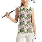 Aussie Pink Cockatoo Flowers Seamless Pattern Women Sleeveless Polo Shirt - Aussie Hoodie