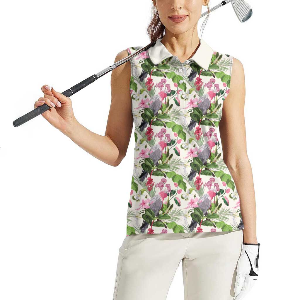Aussie Pink Cockatoo Flowers Seamless Pattern Women Sleeveless Polo Shirt - Aussie Hoodie