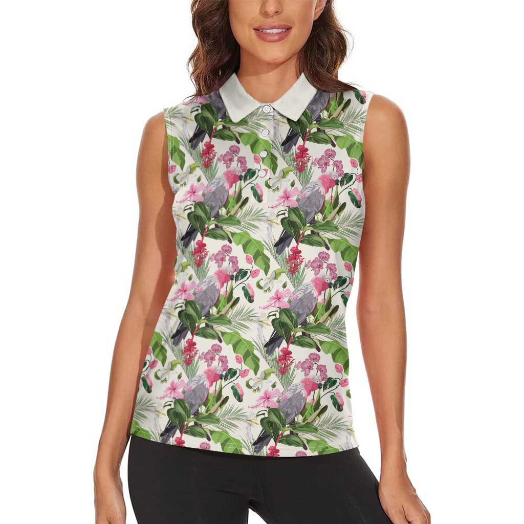 Aussie Pink Cockatoo Flowers Seamless Pattern Women Sleeveless Polo Shirt - Aussie Hoodie