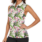 Aussie Pink Cockatoo Flowers Seamless Pattern Women Sleeveless Polo Shirt - Aussie Hoodie