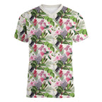 Aussie Pink Cockatoo Flowers Seamless Pattern Women V-Neck T-Shirt - Aussie Hoodie
