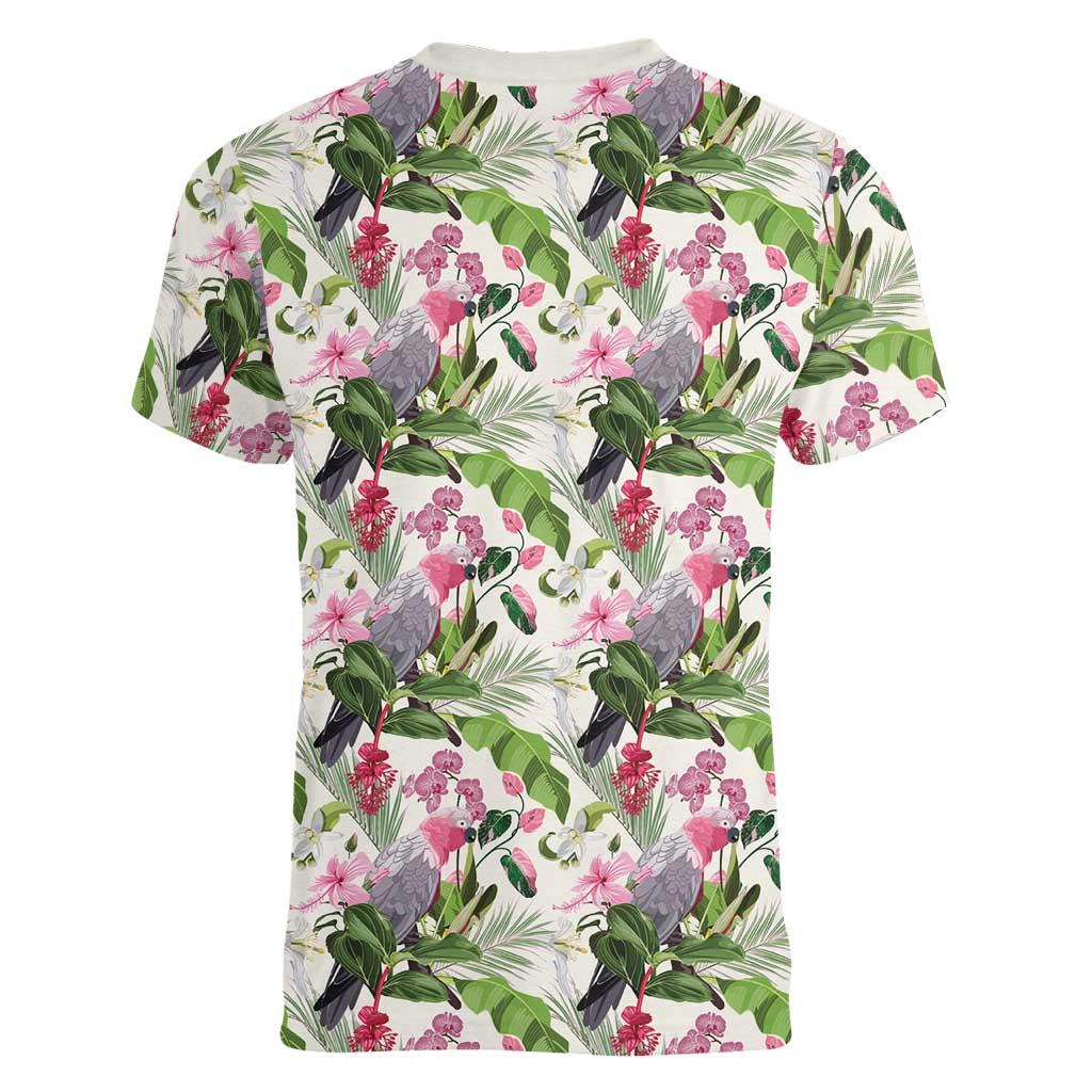 Aussie Pink Cockatoo Flowers Seamless Pattern Women V-Neck T-Shirt - Aussie Hoodie