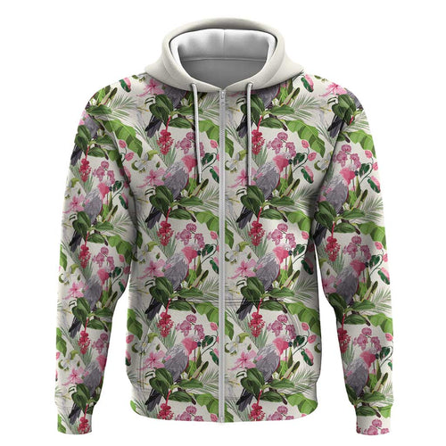Aussie Pink Cockatoo Flowers Seamless Pattern Zip Hoodie - Aussie Hoodie