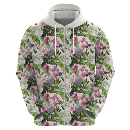 Aussie Pink Cockatoo Flowers Seamless Pattern Zip Hoodie - Aussie Hoodie
