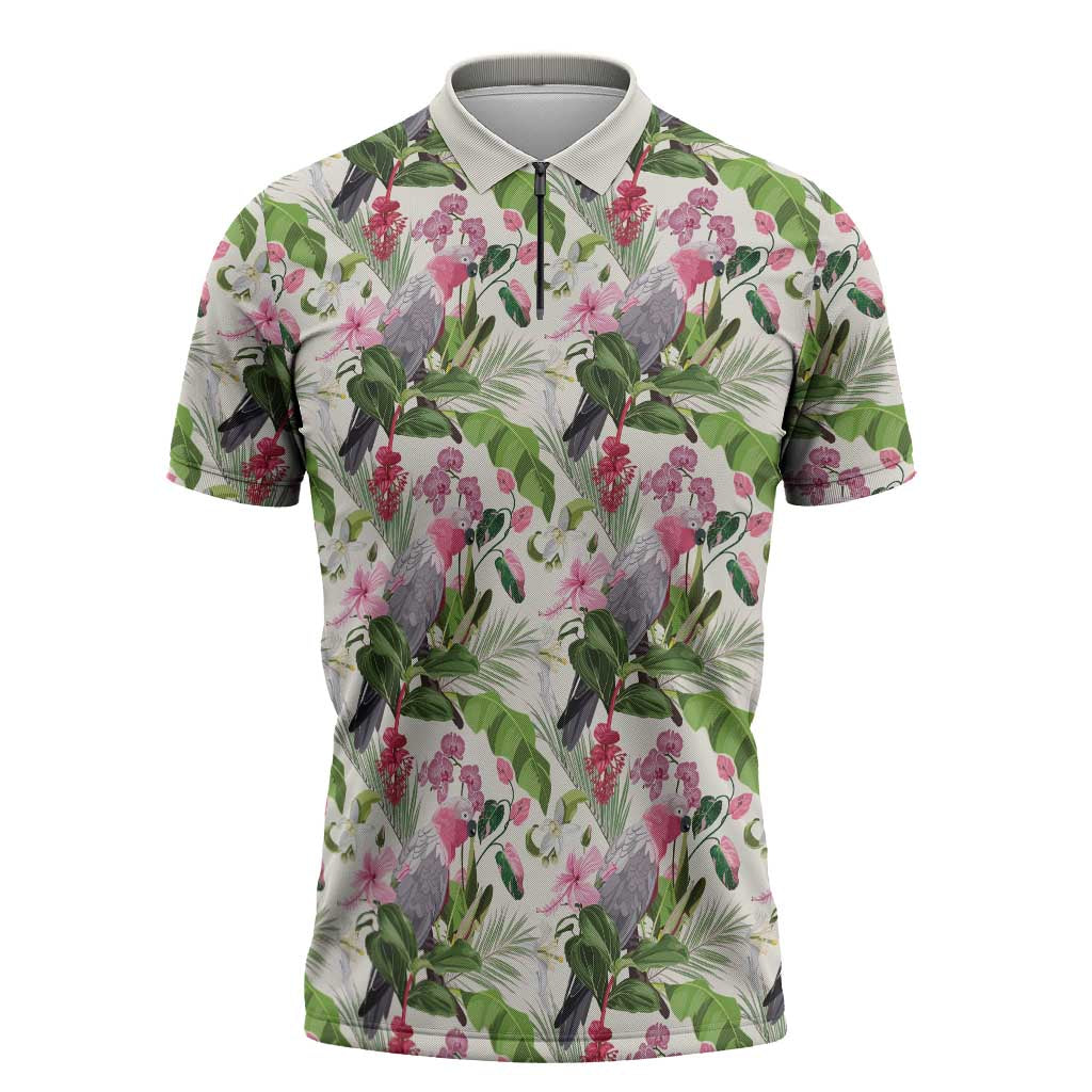 Aussie Pink Cockatoo Flowers Seamless Pattern Zipper Polo Shirt - Aussie Hoodie