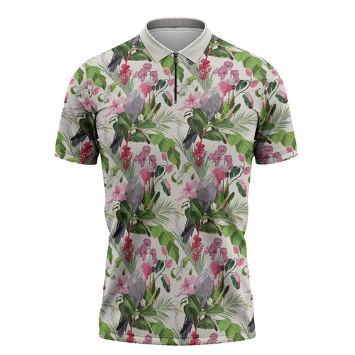 Aussie Pink Cockatoo Flowers Seamless Pattern Zipper Polo Shirt - Aussie Hoodie