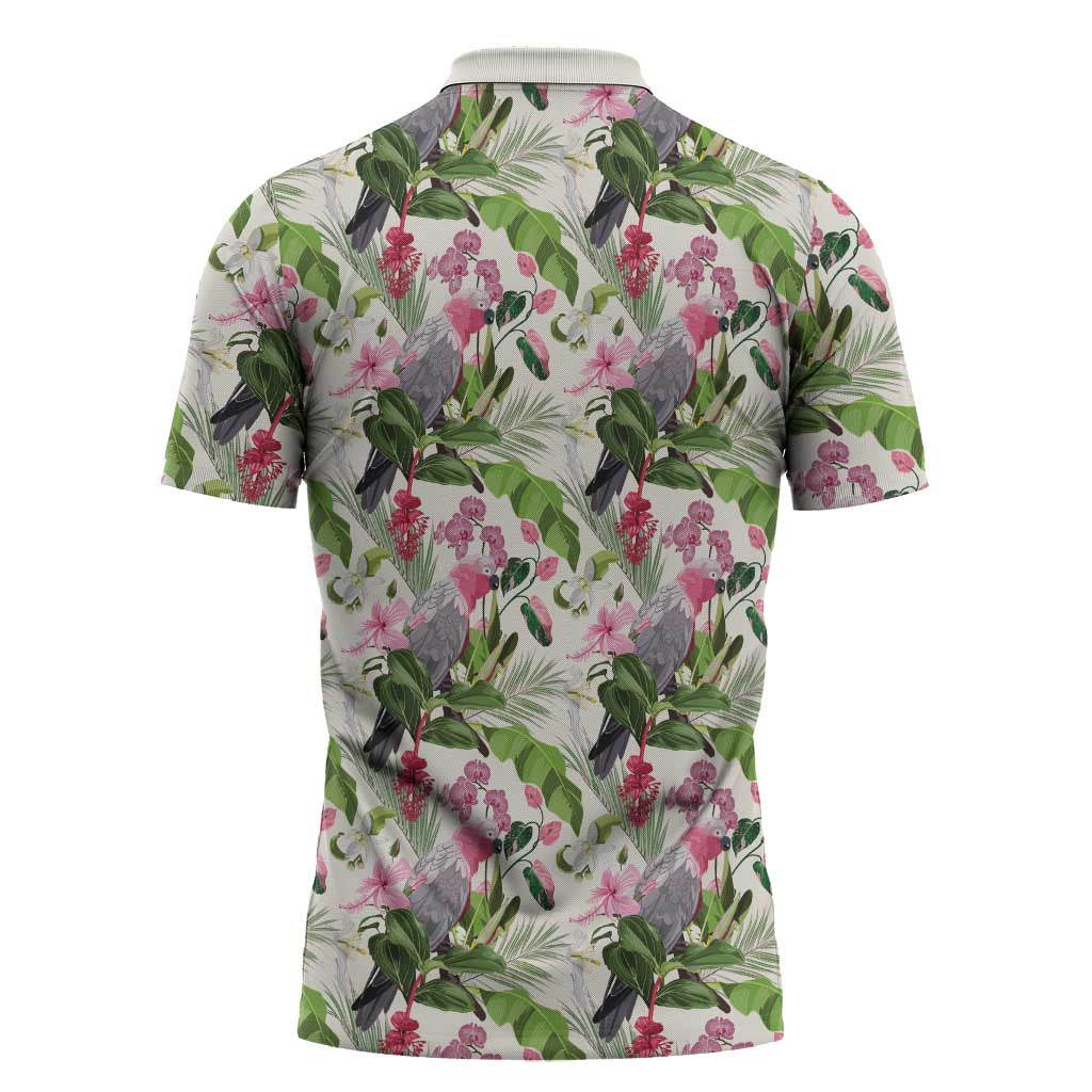 Aussie Pink Cockatoo Flowers Seamless Pattern Zipper Polo Shirt - Aussie Hoodie