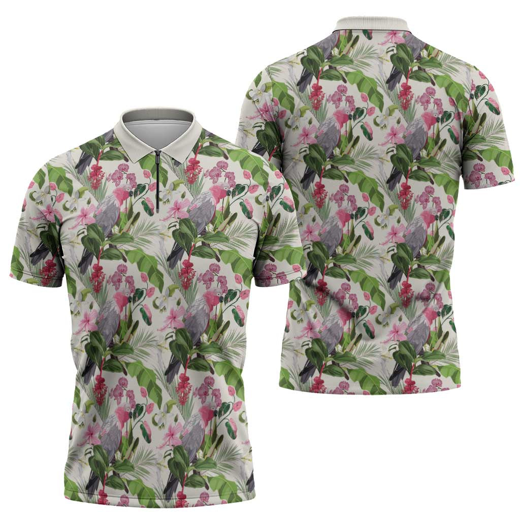 Aussie Pink Cockatoo Flowers Seamless Pattern Zipper Polo Shirt - Aussie Hoodie