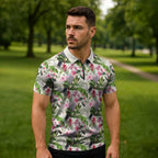 Aussie Pink Cockatoo Flowers Seamless Pattern Zipper Polo Shirt - Aussie Hoodie