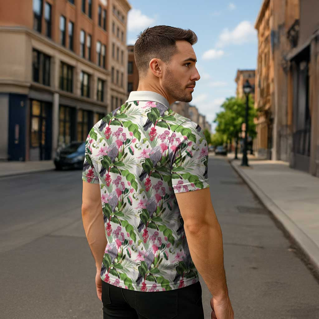 Aussie Pink Cockatoo Flowers Seamless Pattern Zipper Polo Shirt - Aussie Hoodie