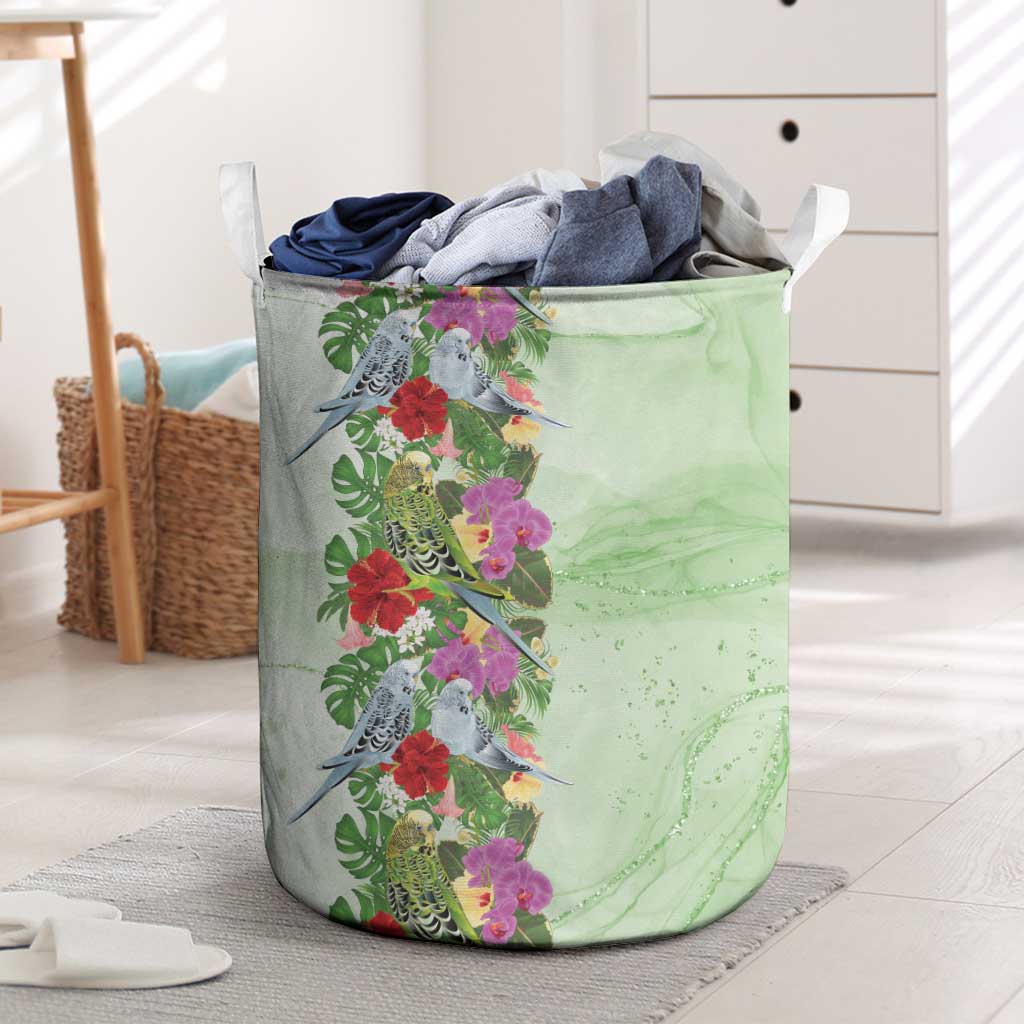 Aussie Budgies Blue And Green Tropical Birds Laundry Basket - Aussie Hoodie