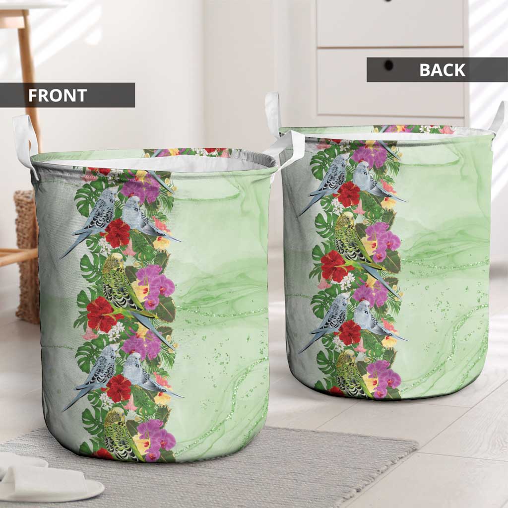 Aussie Budgies Blue And Green Tropical Birds Laundry Basket - Aussie Hoodie