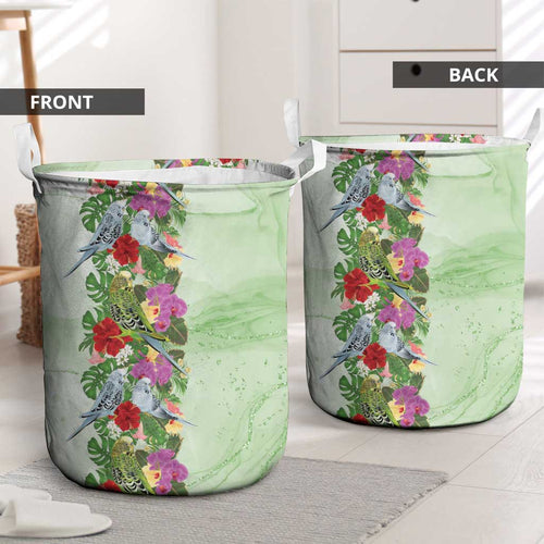 Aussie Budgies Blue And Green Tropical Birds Laundry Basket - Aussie Hoodie