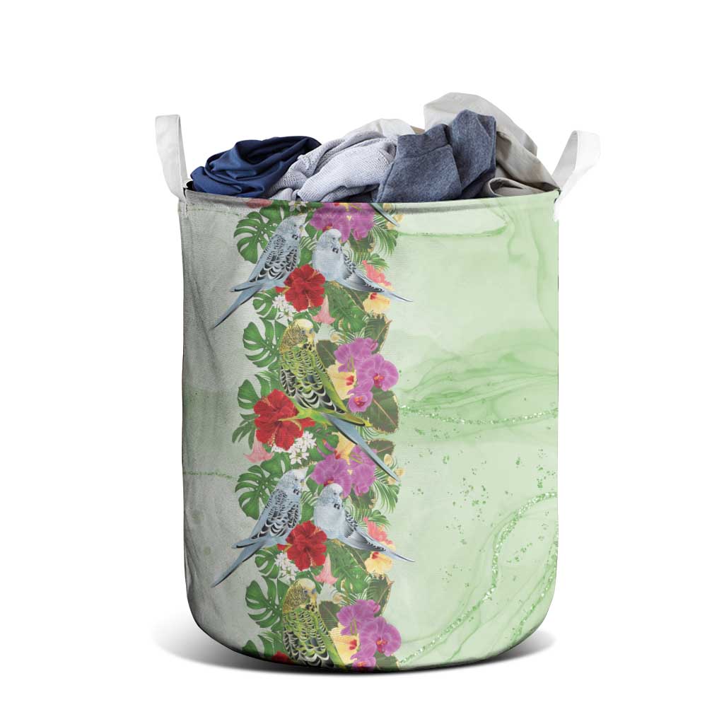 Aussie Budgies Blue And Green Tropical Birds Laundry Basket - Aussie Hoodie