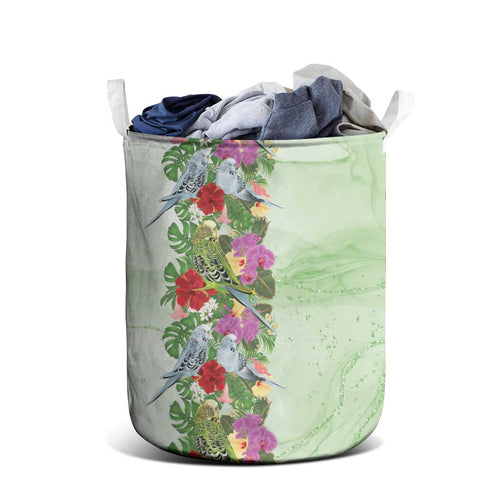 Aussie Budgies Blue And Green Tropical Birds Laundry Basket - Aussie Hoodie