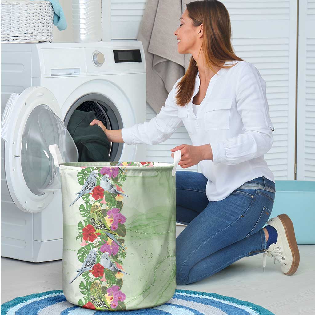 Aussie Budgies Blue And Green Tropical Birds Laundry Basket - Aussie Hoodie
