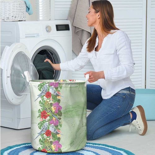 Aussie Budgies Blue And Green Tropical Birds Laundry Basket - Aussie Hoodie
