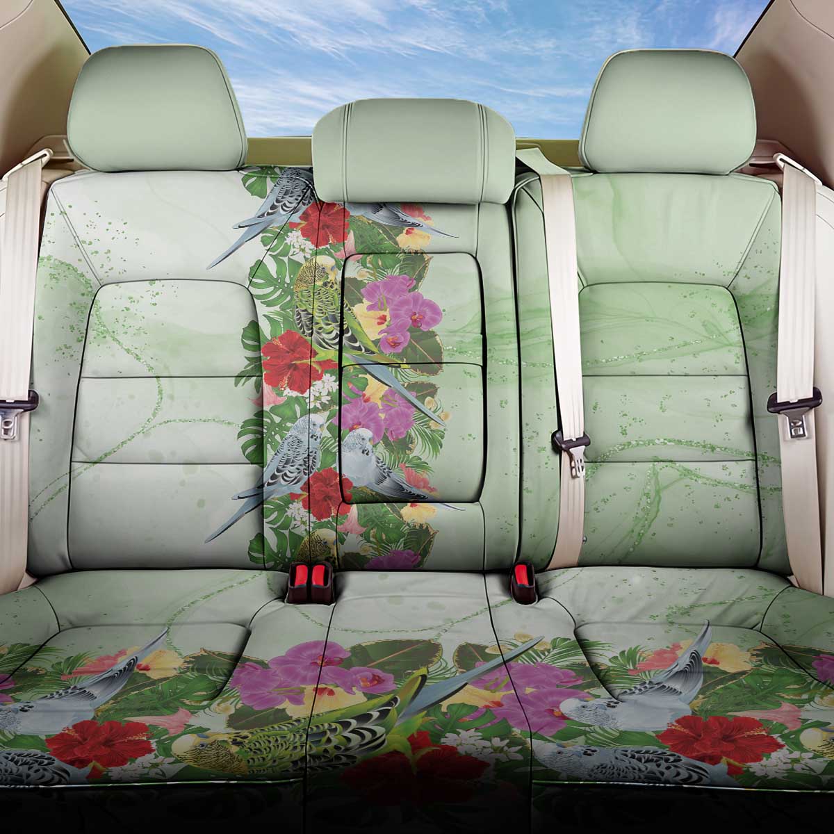 Aussie Budgies Blue And Green Tropical Birds Back Car Seat Cover - Aussie Hoodie