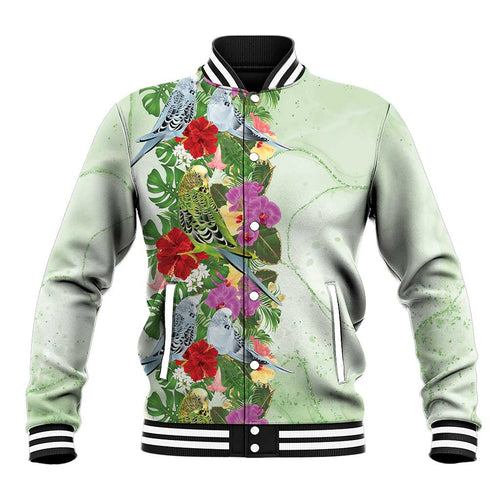 Aussie Budgies Blue And Green Tropical Birds Baseball Jacket - Aussie Hoodie