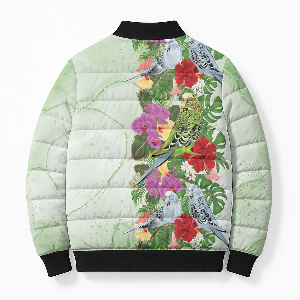 Aussie Budgies Blue And Green Tropical Birds Bomber Puffer Jacket - Aussie Hoodie