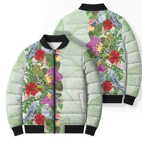 Aussie Budgies Blue And Green Tropical Birds Bomber Puffer Jacket - Aussie Hoodie