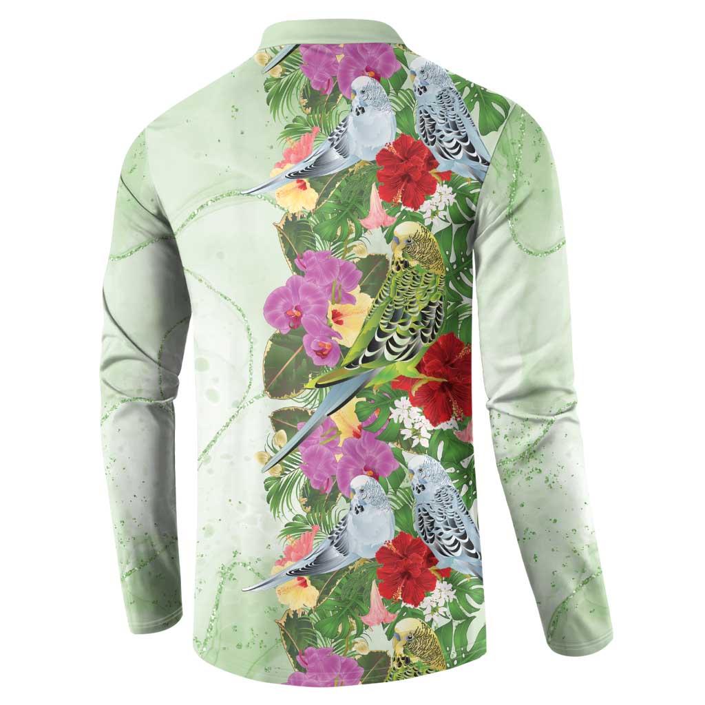 Aussie Budgies Blue And Green Tropical Birds Button Sweatshirt - Aussie Hoodie