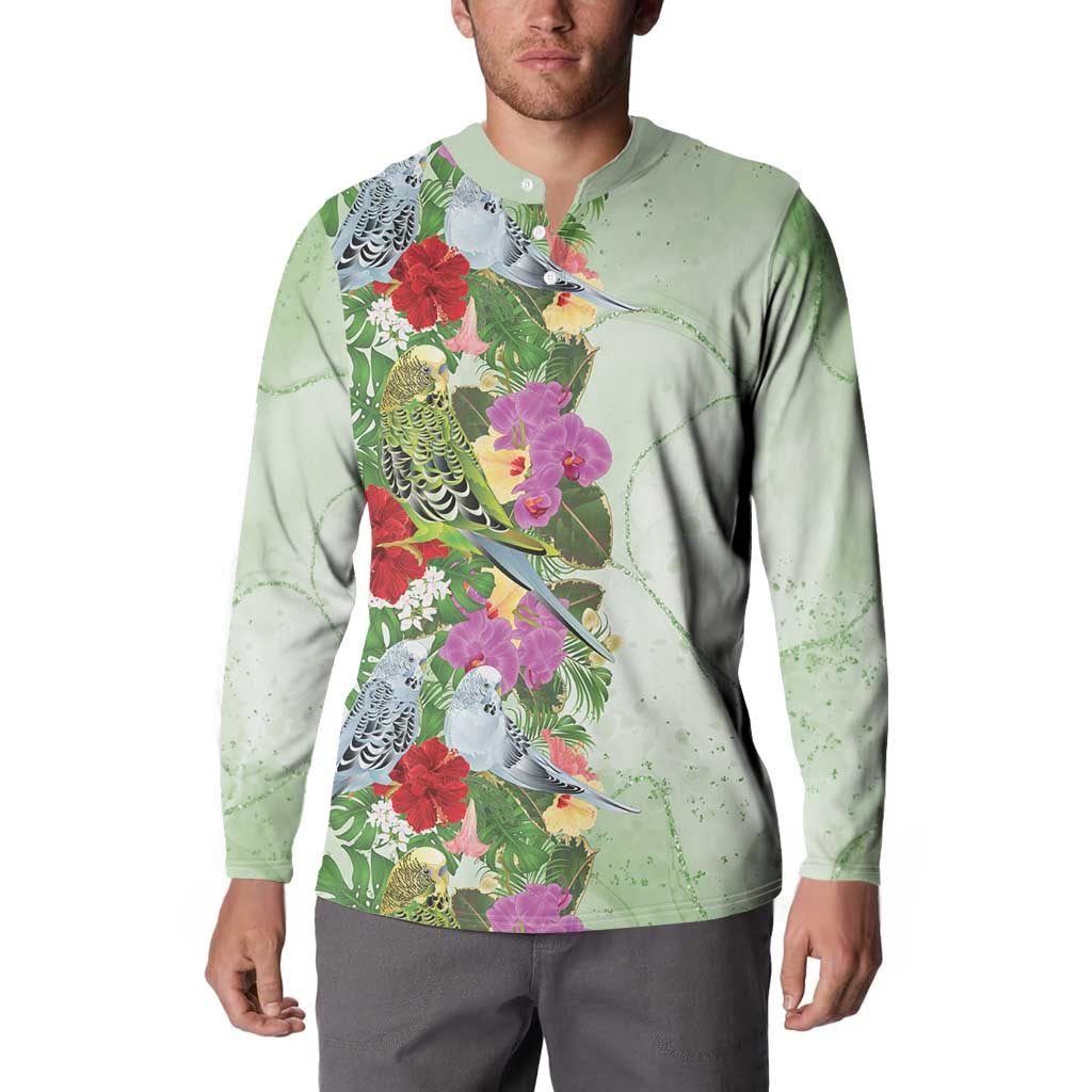 Aussie Budgies Blue And Green Tropical Birds Button Sweatshirt - Aussie Hoodie