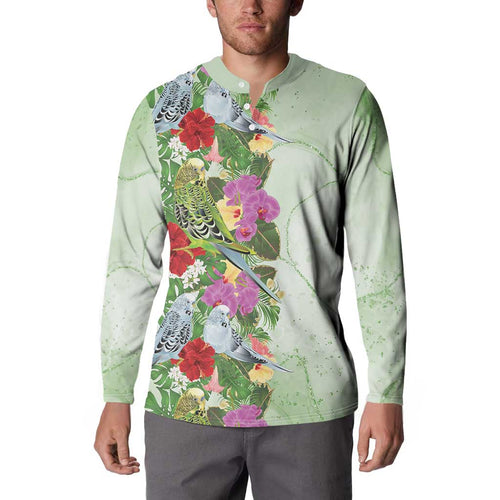 Aussie Budgies Blue And Green Tropical Birds Button Sweatshirt - Aussie Hoodie