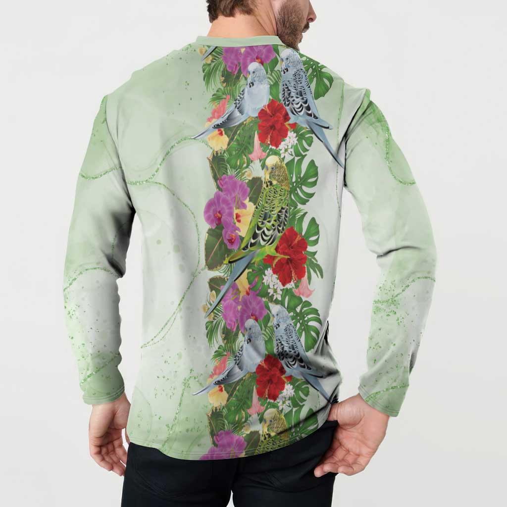 Aussie Budgies Blue And Green Tropical Birds Button Sweatshirt - Aussie Hoodie