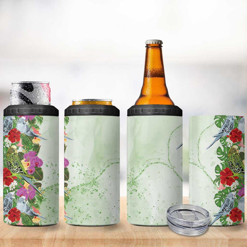 Aussie Budgies Blue And Green Tropical Birds 4 in 1 Can Cooler Tumbler - Aussie Hoodie